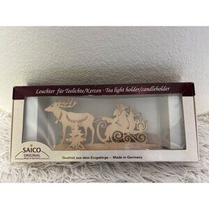 Saico Original Santa With Reindeer Wooden Tea light Candleholder Made in Germany